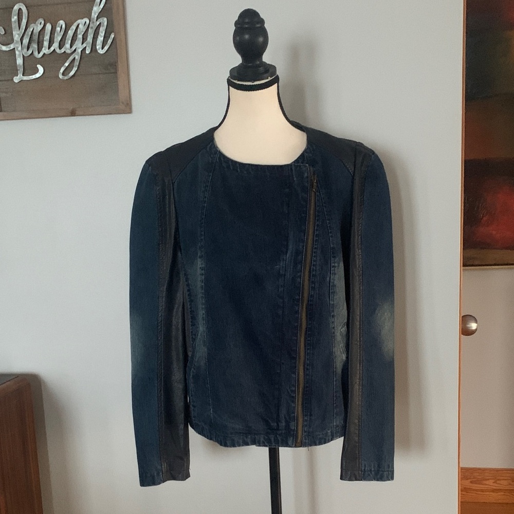 Ness, Denim Jacket with Faux Leather Details, Sz L